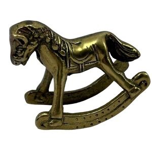 Vintage Brass Rocking Horse Miniature Figurine Collectible Desk Decor